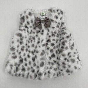 Little Me Girls Animal Print Round Neck Faux Fur Bow Accent Dress Size 12M